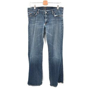7 For All Mankind 7FAMK bootcut medium wash blue jeans 32 patched READ women